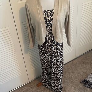Leopard Print Maxi Dress with Gold Cardigan